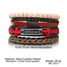 Load image into Gallery viewer, Multilayer Combination Braided Wrap Leather Bracelets for Men Vintage Life Tree Rudder Charm Wood Beads Ethnic Tribal Wristband Rope Bracelet
