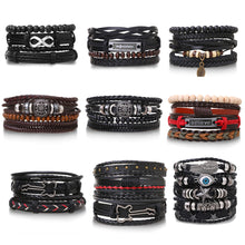 Load image into Gallery viewer, Multilayer Combination Braided Wrap Leather Bracelets for Men Vintage Life Tree Rudder Charm Wood Beads Ethnic Tribal Wristband Rope Bracelet
