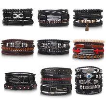 Load image into Gallery viewer, Multilayer Combination Braided Wrap Leather Bracelets for Men Vintage Life Tree Rudder Charm Wood Beads Ethnic Tribal Wristband Rope Bracelet
