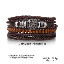 Load image into Gallery viewer, Multilayer Combination Braided Wrap Leather Bracelets for Men Vintage Life Tree Rudder Charm Wood Beads Ethnic Tribal Wristband Rope Bracelet
