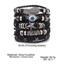 Load image into Gallery viewer, Multilayer Combination Braided Wrap Leather Bracelets for Men Vintage Life Tree Rudder Charm Wood Beads Ethnic Tribal Wristband Rope Bracelet
