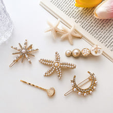 Load image into Gallery viewer, New Fashion 5/6pcs Set Pearl Hair Clip For Women Korean Hairpin Geometric Crystal Starfish Star Moon Butterfly Hair Barrettes Girl Hair Accessories Hairgrip
