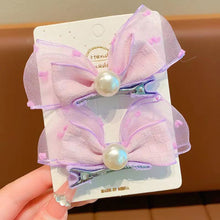 Load image into Gallery viewer, 2pcs/set New Spring/Summer Dopamine Mesh Pearl Bow Children's Hair Clip Cute Girl Ball Head Duck Mouth Hairpin Side Clip Hair Accessories Princess Hair Clip
