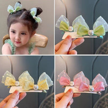 Load image into Gallery viewer, 2pcs/set New Spring/Summer Dopamine Mesh Pearl Bow Children's Hair Clip Cute Girl Ball Head Duck Mouth Hairpin Side Clip Hair Accessories Princess Hair Clip
