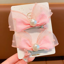 Load image into Gallery viewer, 2pcs/set New Spring/Summer Dopamine Mesh Pearl Bow Children's Hair Clip Cute Girl Ball Head Duck Mouth Hairpin Side Clip Hair Accessories Princess Hair Clip
