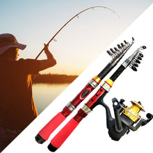 Load image into Gallery viewer, 1/1.2/1.5M Portable Retractable Fishing Rod Super Short Fiberglass Small Sea Rod Fishing Supplies-Red
