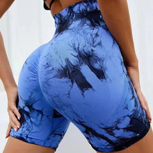 Load image into Gallery viewer, High-Waisted Tie-Dye Sports Yoga Pants Abdomen Tighten Hip Lift Fitness Seamless Stretch Shorts
