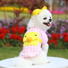 Load image into Gallery viewer, Pet Dog Kindergarten Clothes Puppy Cute Yellow Duck Plaid T-shirt with Hat Teddy Bichon Pomeranian Small Dog Cat Clothing Coat
