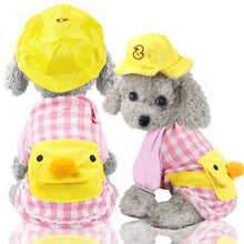Load image into Gallery viewer, Pet Dog Kindergarten Clothes Puppy Cute Yellow Duck Plaid T-shirt with Hat Teddy Bichon Pomeranian Small Dog Cat Clothing Coat
