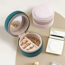 Load image into Gallery viewer, Mini Round Jewelry Box With Mirror Velvet Surface Ring Stud Earring Storage Box Women Trinkets Organizer Delicate Size 2024 Trend Fashion
