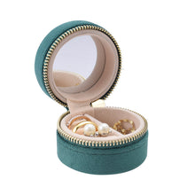Load image into Gallery viewer, Mini Round Jewelry Box With Mirror Velvet Surface Ring Stud Earring Storage Box Women Trinkets Organizer Delicate Size 2024 Trend Fashion

