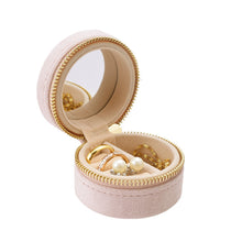 Load image into Gallery viewer, Mini Round Jewelry Box With Mirror Velvet Surface Ring Stud Earring Storage Box Women Trinkets Organizer Delicate Size 2024 Trend Fashion
