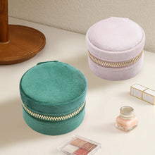 Load image into Gallery viewer, Mini Round Jewelry Box With Mirror Velvet Surface Ring Stud Earring Storage Box Women Trinkets Organizer Delicate Size 2024 Trend Fashion
