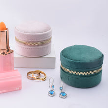 Load image into Gallery viewer, Mini Round Jewelry Box With Mirror Velvet Surface Ring Stud Earring Storage Box Women Trinkets Organizer Delicate Size 2024 Trend Fashion
