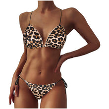 Load image into Gallery viewer, Halter Strap Three-Point Bikini Sexy Two-Piece With Breast Pad Swimsuit -Animal Print Style

