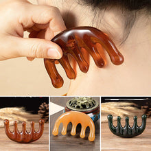 Load image into Gallery viewer, Cattle Horn Comb Cow Bone Meridian Comb Portable Massage Five Finger Comb Scalp Massager Scalp Health Care
