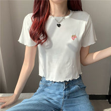 Load image into Gallery viewer, Sweet Cool Girl T-shirt Crop Top Ruffled Sleeves Shirts Casual Clothes Y2k Cropped Tee Shirt Top White Black Tops for Summer
