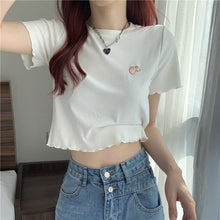 Load image into Gallery viewer, Sweet Cool Girl T-shirt Crop Top Ruffled Sleeves Shirts Casual Clothes Y2k Cropped Tee Shirt Top White Black Tops for Summer
