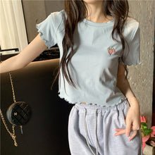 Load image into Gallery viewer, Sweet Cool Girl T-shirt Crop Top Ruffled Sleeves Shirts Casual Clothes Y2k Cropped Tee Shirt Top White Black Tops for Summer
