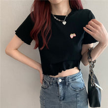 Load image into Gallery viewer, Sweet Cool Girl T-shirt Crop Top Ruffled Sleeves Shirts Casual Clothes Y2k Cropped Tee Shirt Top White Black Tops for Summer
