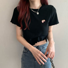 Load image into Gallery viewer, Sweet Cool Girl T-shirt Crop Top Ruffled Sleeves Shirts Casual Clothes Y2k Cropped Tee Shirt Top White Black Tops for Summer
