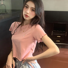 Load image into Gallery viewer, Sweet Cool Girl T-shirt Crop Top Ruffled Sleeves Shirts Casual Clothes Y2k Cropped Tee Shirt Top White Black Tops for Summer
