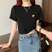 Load image into Gallery viewer, Sweet Cool Girl T-shirt Crop Top Ruffled Sleeves Shirts Casual Clothes Y2k Cropped Tee Shirt Top White Black Tops for Summer
