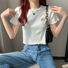 Load image into Gallery viewer, Sweet Cool Girl T-shirt Crop Top Ruffled Sleeves Shirts Casual Clothes Y2k Cropped Tee Shirt Top White Black Tops for Summer
