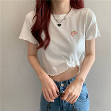 Load image into Gallery viewer, Sweet Cool Girl T-shirt Crop Top Ruffled Sleeves Shirts Casual Clothes Y2k Cropped Tee Shirt Top White Black Tops for Summer
