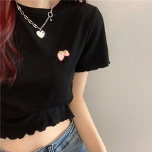 Load image into Gallery viewer, Sweet Cool Girl T-shirt Crop Top Ruffled Sleeves Shirts Casual Clothes Y2k Cropped Tee Shirt Top White Black Tops for Summer
