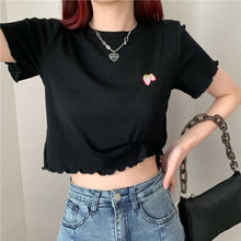 Load image into Gallery viewer, Sweet Cool Girl T-shirt Crop Top Ruffled Sleeves Shirts Casual Clothes Y2k Cropped Tee Shirt Top White Black Tops for Summer
