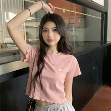 Load image into Gallery viewer, Sweet Cool Girl T-shirt Crop Top Ruffled Sleeves Shirts Casual Clothes Y2k Cropped Tee Shirt Top White Black Tops for Summer
