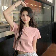 Load image into Gallery viewer, Sweet Cool Girl T-shirt Crop Top Ruffled Sleeves Shirts Casual Clothes Y2k Cropped Tee Shirt Top White Black Tops for Summer
