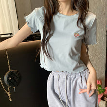 Load image into Gallery viewer, Sweet Cool Girl T-shirt Crop Top Ruffled Sleeves Shirts Casual Clothes Y2k Cropped Tee Shirt Top White Black Tops for Summer
