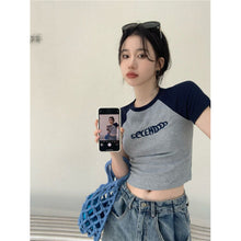 Load image into Gallery viewer, Women Slimming Fit T-shirt Summer Contrasted Color Short Sleeve Shirts American Style Basic Tops Casual Simplicity Shirt
