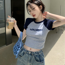 Load image into Gallery viewer, Women Slimming Fit T-shirt Summer Contrasted Color Short Sleeve Shirts American Style Basic Tops Casual Simplicity Shirt
