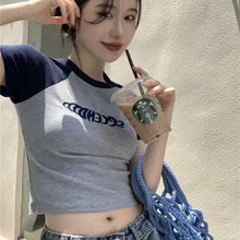 Load image into Gallery viewer, Women Slimming Fit T-shirt Summer Contrasted Color Short Sleeve Shirts American Style Basic Tops Casual Simplicity Shirt
