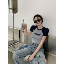 Load image into Gallery viewer, Women Slimming Fit T-shirt Summer Contrasted Color Short Sleeve Shirts American Style Basic Tops Casual Simplicity Shirt
