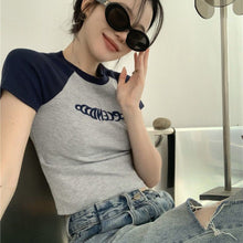 Load image into Gallery viewer, Women Slimming Fit T-shirt Summer Contrasted Color Short Sleeve Shirts American Style Basic Tops Casual Simplicity Shirt
