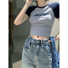 Load image into Gallery viewer, Women Slimming Fit T-shirt Summer Contrasted Color Short Sleeve Shirts American Style Basic Tops Casual Simplicity Shirt
