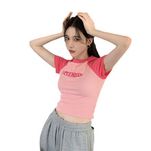 Load image into Gallery viewer, Women Slimming Fit T-shirt Summer Contrasted Color Short Sleeve Shirts American Style Basic Tops Casual Simplicity Shirt
