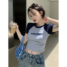 Load image into Gallery viewer, Women Slimming Fit T-shirt Summer Contrasted Color Short Sleeve Shirts American Style Basic Tops Casual Simplicity Shirt
