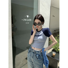 Load image into Gallery viewer, Women Slimming Fit T-shirt Summer Contrasted Color Short Sleeve Shirts American Style Basic Tops Casual Simplicity Shirt
