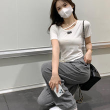 Load image into Gallery viewer, Women Irregular Design T-shirt Casual Short-Sleeved Shirts Summer Slim Fit Short Top Black White Basic Tees
