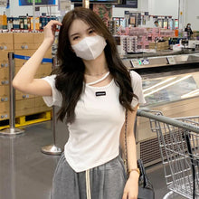Load image into Gallery viewer, Women Irregular Design T-shirt Casual Short-Sleeved Shirts Summer Slim Fit Short Top Black White Basic Tees
