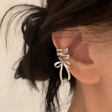 Load image into Gallery viewer, Silver Bow Ribbon Earrings for Women Girls Ballet Bow-knot Ear Cuff Simple All-match Earring Jewelry Delicate Design Elegant Decoration
