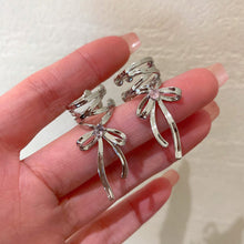 Load image into Gallery viewer, Silver Bow Ribbon Earrings for Women Girls Ballet Bow-knot Ear Cuff Simple All-match Earring Jewelry Delicate Design Elegant Decoration
