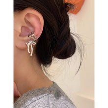 Load image into Gallery viewer, Silver Bow Ribbon Earrings for Women Girls Ballet Bow-knot Ear Cuff Simple All-match Earring Jewelry Delicate Design Elegant Decoration
