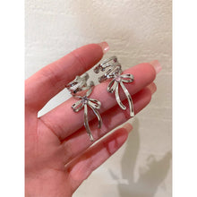 Load image into Gallery viewer, Silver Bow Ribbon Earrings for Women Girls Ballet Bow-knot Ear Cuff Simple All-match Earring Jewelry Delicate Design Elegant Decoration
