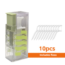 Load image into Gallery viewer, Portable Floss Dispenser Includes 10Pcs Floss Automatic Ejectable Floss Organiser Oral Care Press-on Disposable Flossing Sticks
